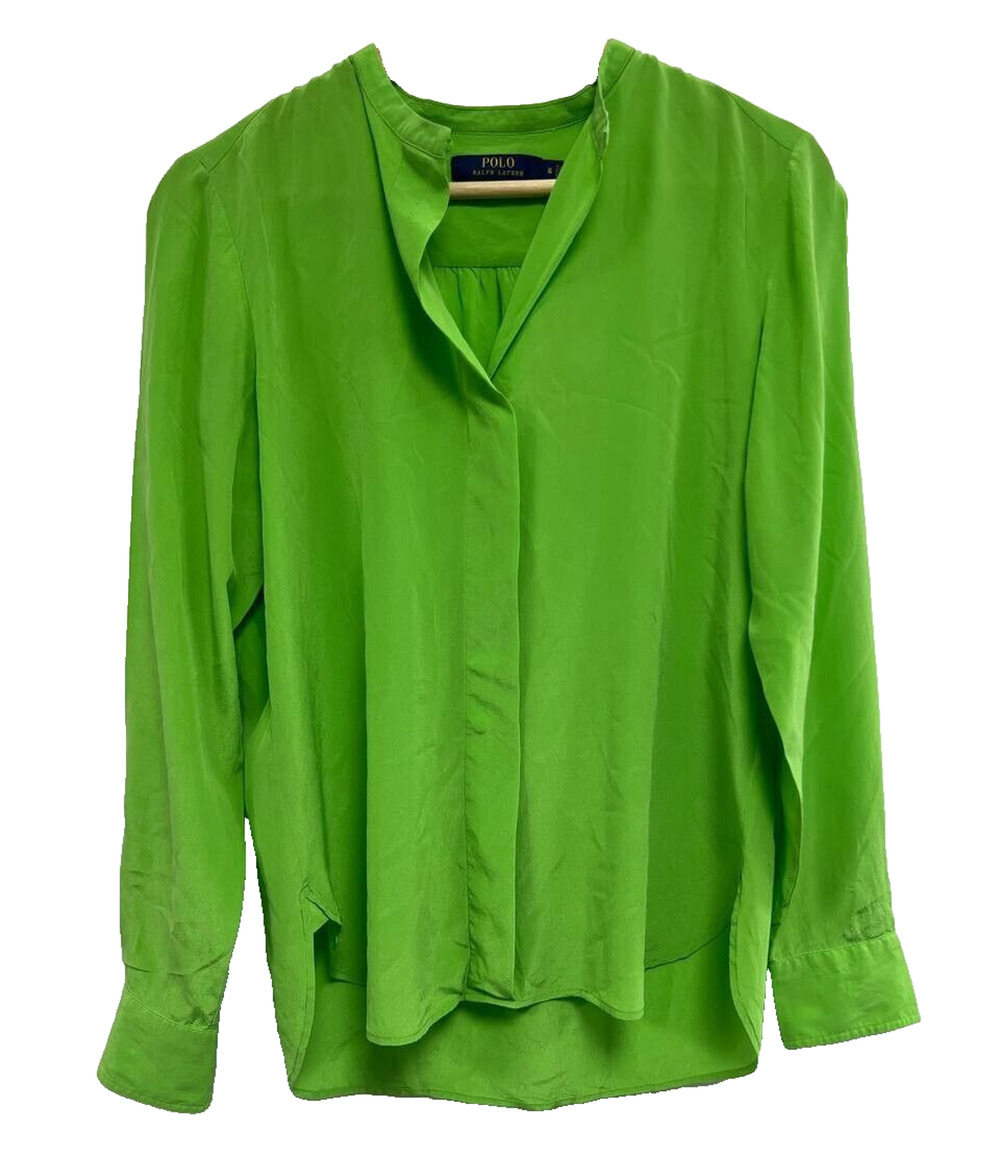 Polo Ralph Lauren Women Silk Blouse Y2K boho top light Green Size 6 A000699 - Picture 1 of 10